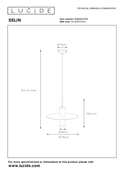 Lucide SELIN - Hanglamp - Ø 35 cm - 1xGU10 - Turkoois - technisch